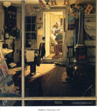 Norman Rockwell Painting - La barbería de Shuffleton 1950 Norman Rockwell